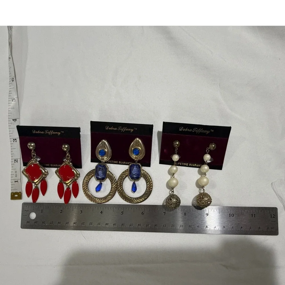 Vintage 1980s Debra Tiffany Earrings Lot of 6 Statement Dangle NOS
